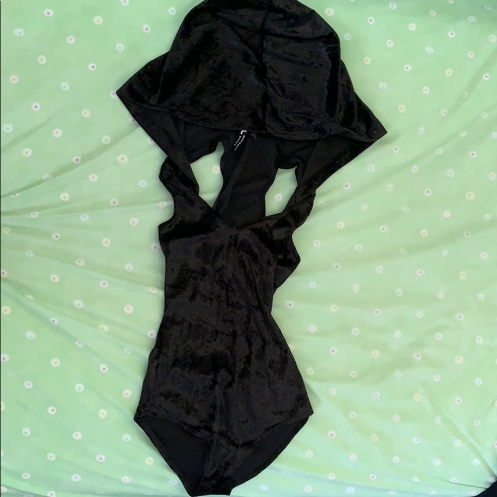 Black Obsidian Hooded Bodysuit (Velvet)